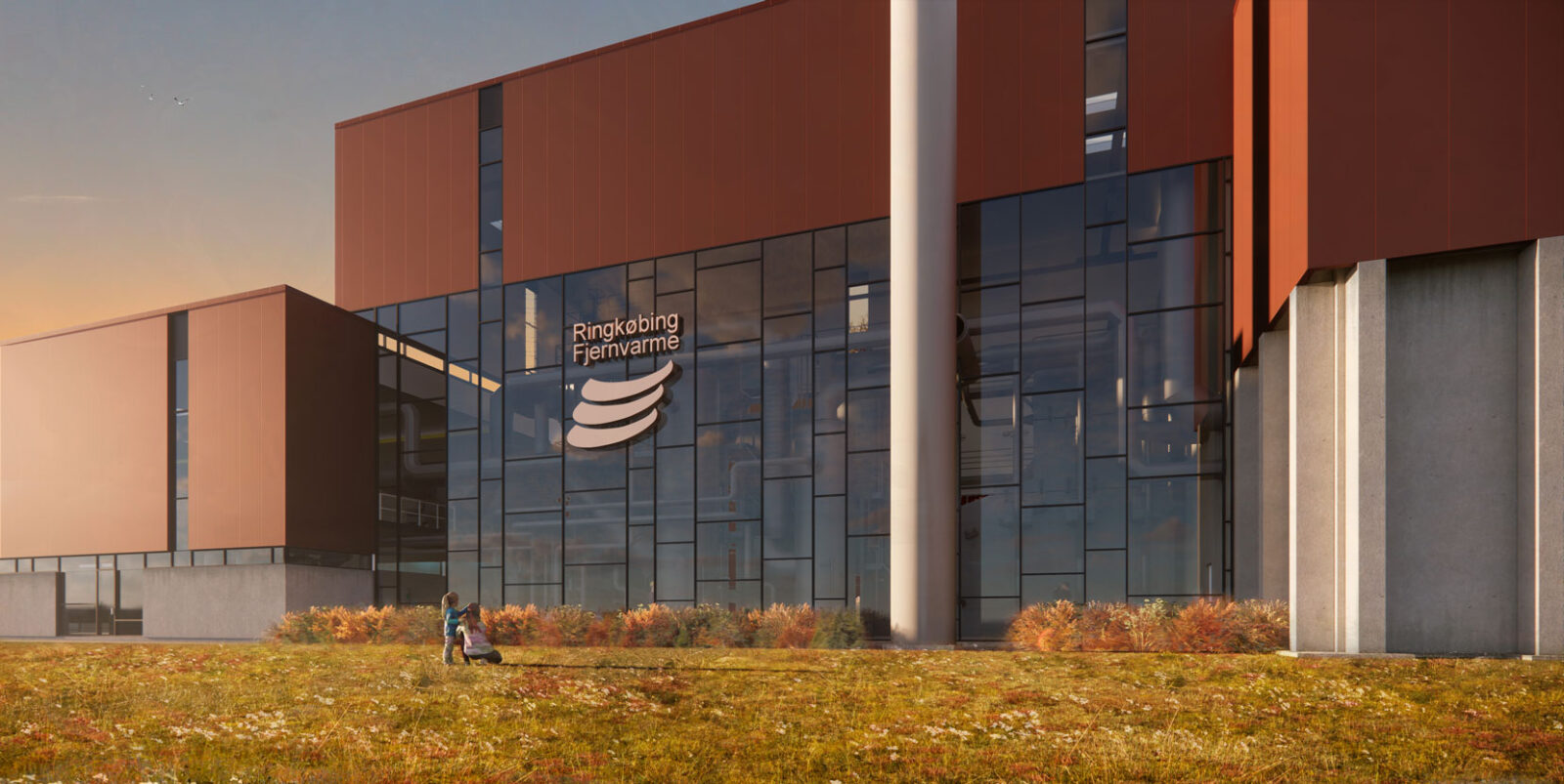 De store glas-alu facader på Ringkøbing Fjernvarmes flisværk leveres af Fjelsø